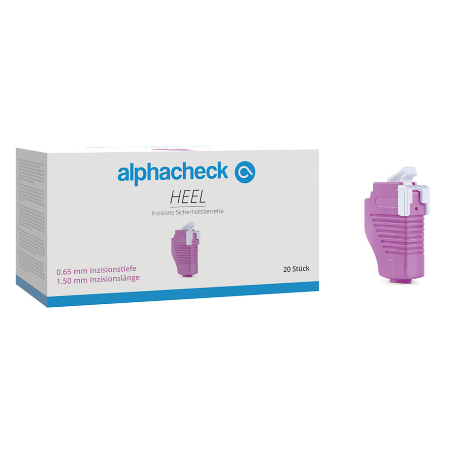 [U10101] alphacheck HEEL Inzisions-Sicherheits- lanzetten 0,65 x 1,50 mm (20 Stck.)