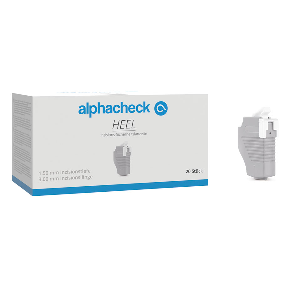 [U10104] alphacheck HEEL Inzisions-Sicherheits- lanzetten 1,50 x 3,00 mm (20 Stck.)