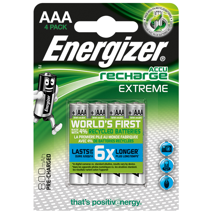 [U10544] Energizer NiMH Akkumulatoren Extreme Micro AAA HR03 1,2 V (4er-Pack) #E300624405# 800 mAh (=E300186000)