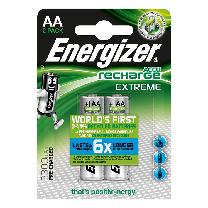[U10545] Energizer NiMH Akkumulatoren Extreme Mignon AA HR6, 1,2 V (2er-Pack) 2300 mAh