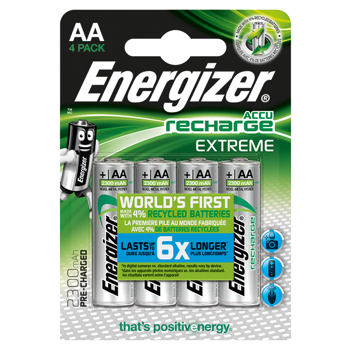 [U10546] Energizer NiMH Akkumulatoren Extreme Mignon AA HR6, 1,2 V (4er-Pack) 2300 mAh (=E300624600)
