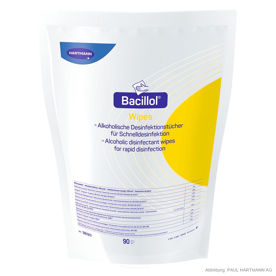 Bacillol Wipes Desinfektionstücher (90 Tücher) – 4 Beutel