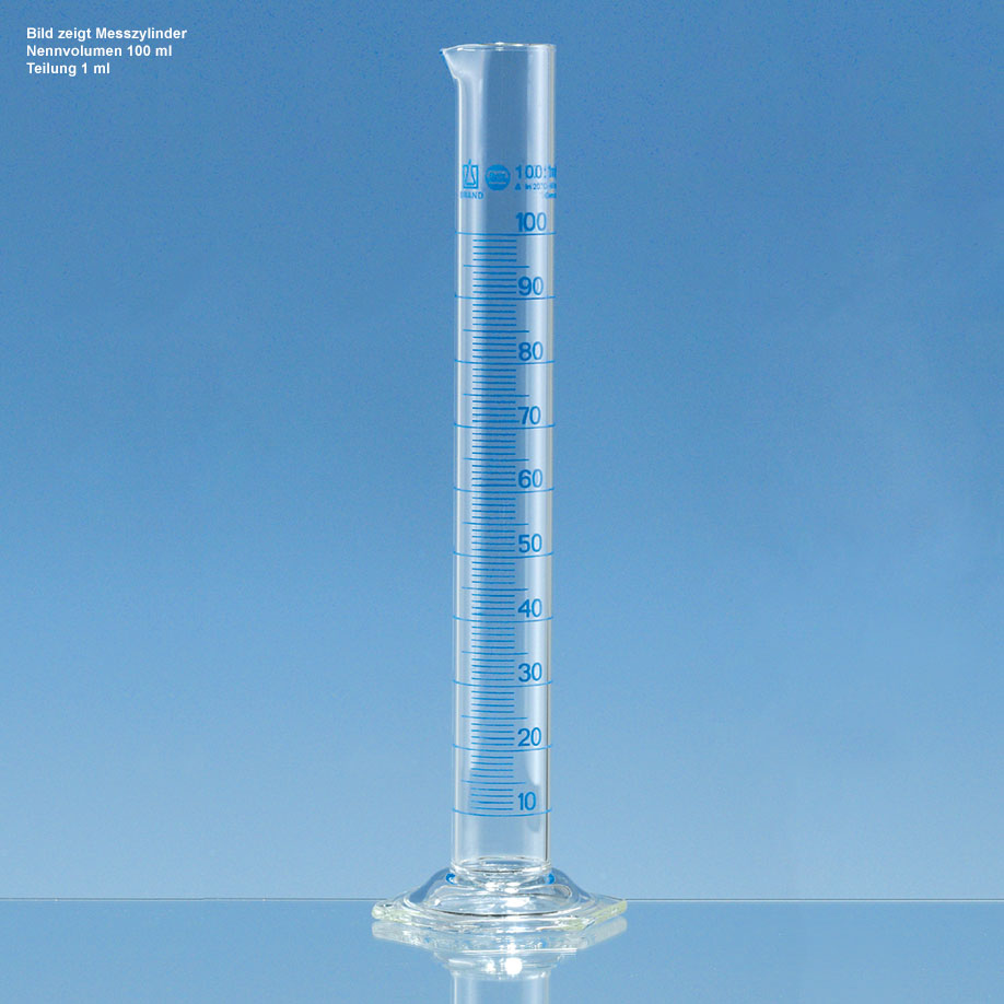 Messzylinder, hohe Form, BLAUBRAND, Klasse A, Boro 3.3, 100 ml : 1 ml – 2 Stück