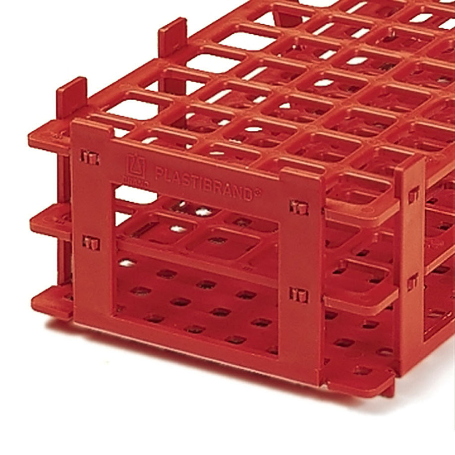 [U11451] Reagenzglasgestell, PP, rot, für 21 Röhrchen bis Ø 30 mm – 5 Stück