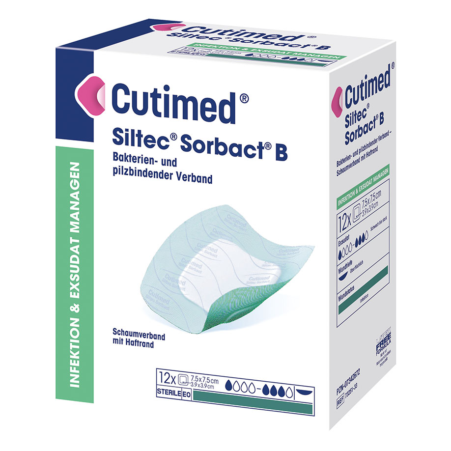 Cutimed Siltec Sorbact B Schaumverband 7 x 10 cm, steril (12 Stck.)