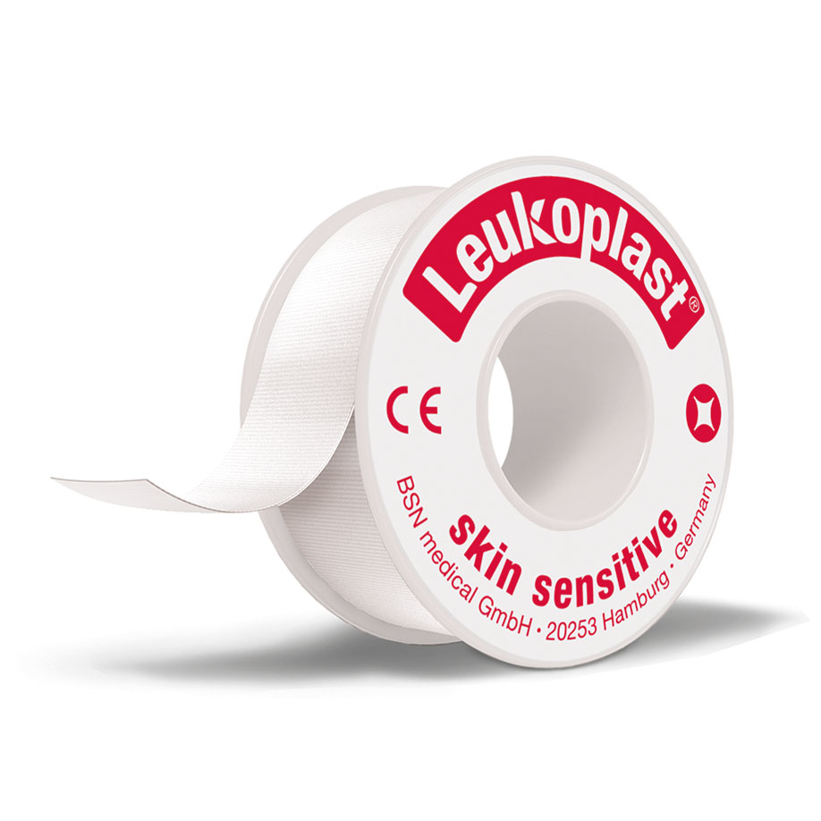 Leukoplast Skin Sensitive Rollenpflaster ohne Schutzring, 2,6 m x 2,50 cm, weiß – 12 Rollen