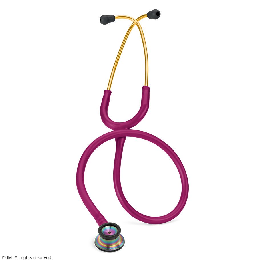 Littmann CLASSIC II Säuglingsstethoskop Regenbogen Edition, Schlauch himbeerrot, sonnengelbe Ohrbügel