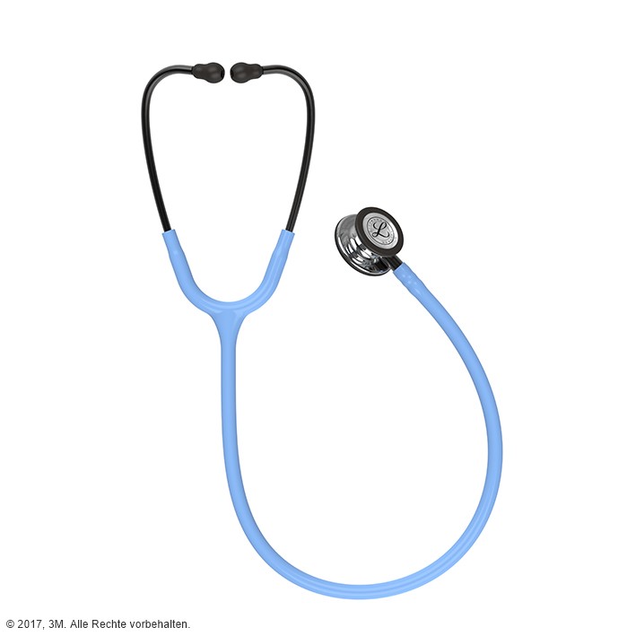 Littmann CLASSIC III Monitoring Stethoskop hochglanzpoliertes Bruststück Schlauch hellblau, Schlauchanschluss und Ohrbügel rauchfarben