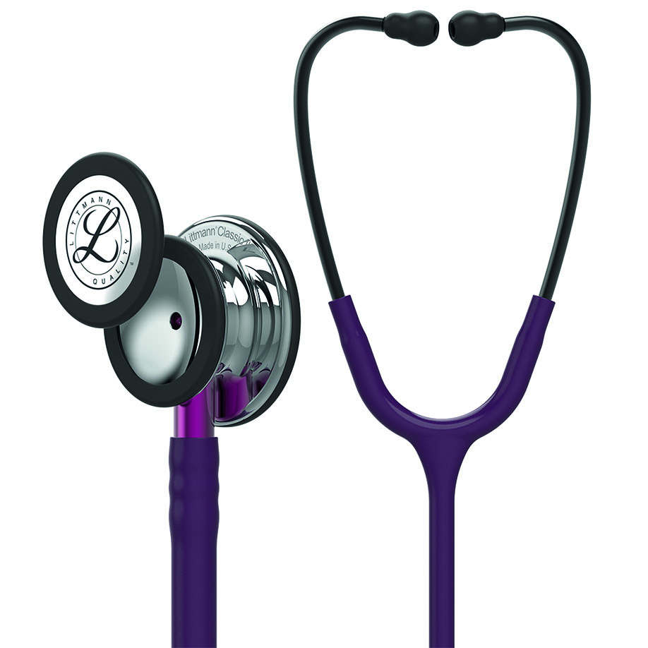 [U13208] Littmann CLASSIC III Monitoring Stethoskop hochglanzpoliertes Bruststück Schlauch pflaume, Schlauchanschluss pink, Ohrbügel rauchfarben
