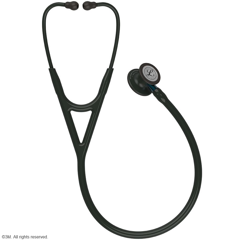 Littmann Cardiology IV Diagnostic Stethoskop Black Edition, Schlauch schwarz, mit blauem Schlauchanschluss