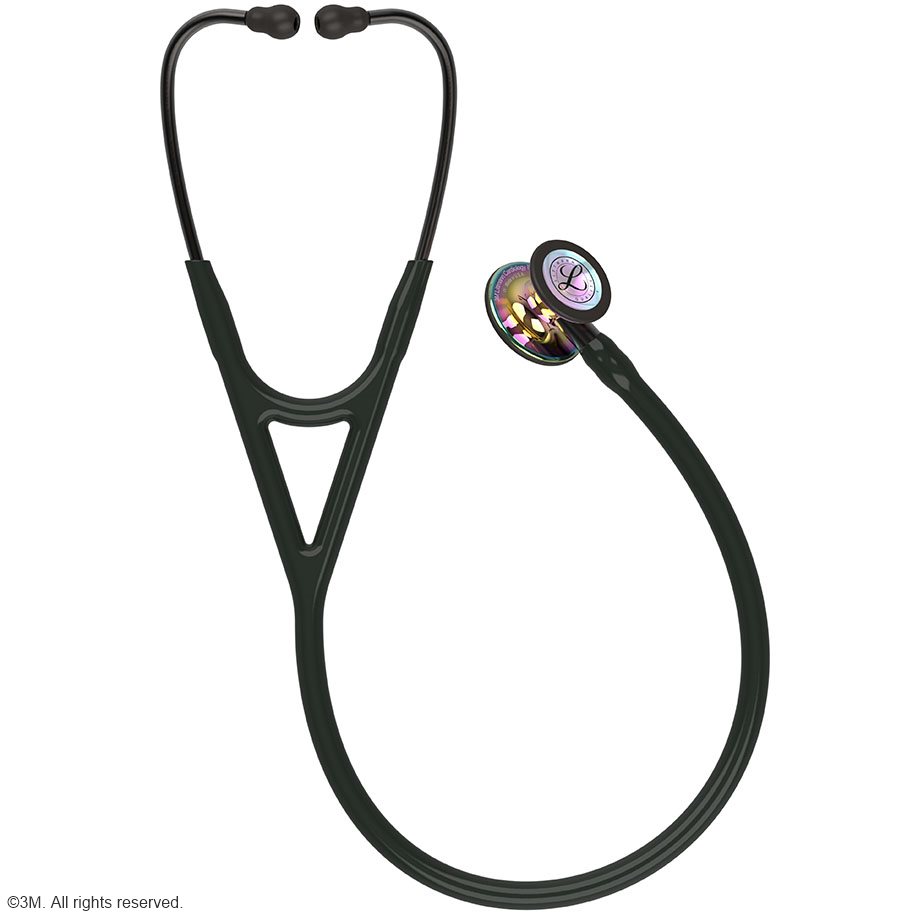 Littmann Cardiology IV Diagnostic Stethoskop High Polish Regenbogen Edition, Schlauch schwarz, Schlauchanschluss und Ohrbügel rauchfarben