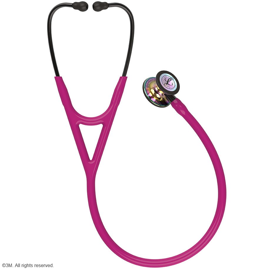 Littmann Cardiology IV Diagnostic Stethoskop High Polish Regenbogen Edition, Schlauch himbeere, Schlauchanschluss und Ohrbügel rauchfarben