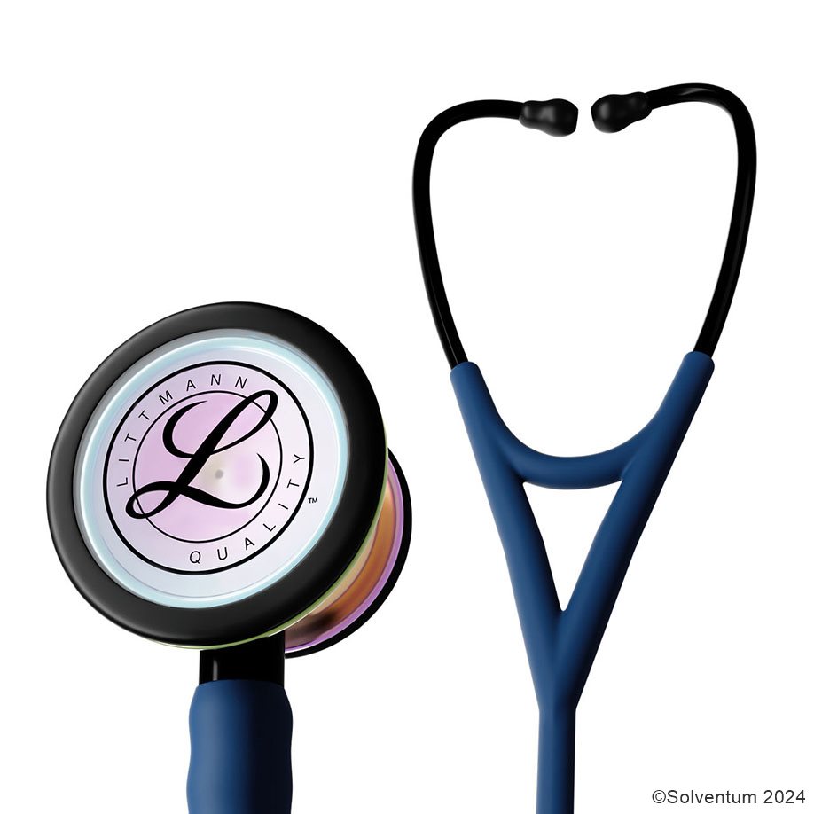 Littmann Cardiology IV Diagnostic Stethoskop, High Polish Regenbogen Edition, marineblauer Schlauch mit Satin-Oberfläche Schlauchanschluss und Ohrbügel schwarz