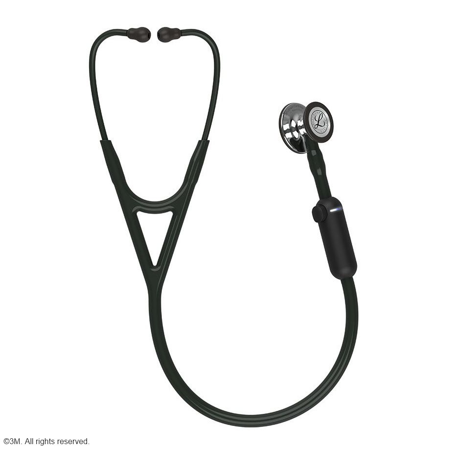 Littmann Elektronisches Stethoskop Modell CORE, hochglanzpoliertes Bruststück, Schlauch, Schlauchanschluss und Ohrbügel in schwarz