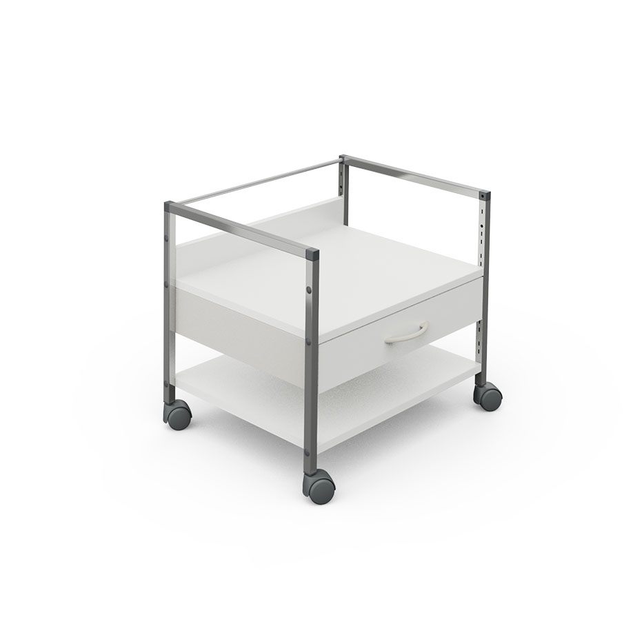 [U14062] Variocar 60 Unterfahrwagen, 518 mm hoch, mit 1 Schublade, weiß, mit tiefer gesetzter Ablageplatte