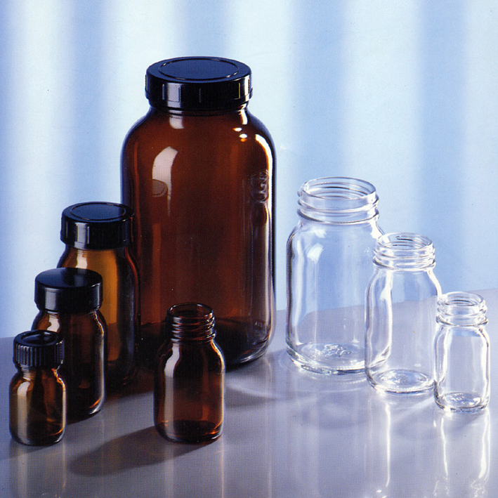 [U15164] Weithalsglas 50 ml, GL 32, Klarglas mit Gewinde und Schraubverschluss
