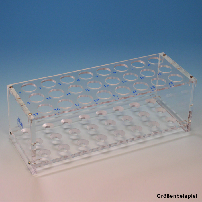 [U15254] Reagenzglasgestell aus Plexiglas für 12 Gläser bis 18 mm Ø, ohne Stäbe