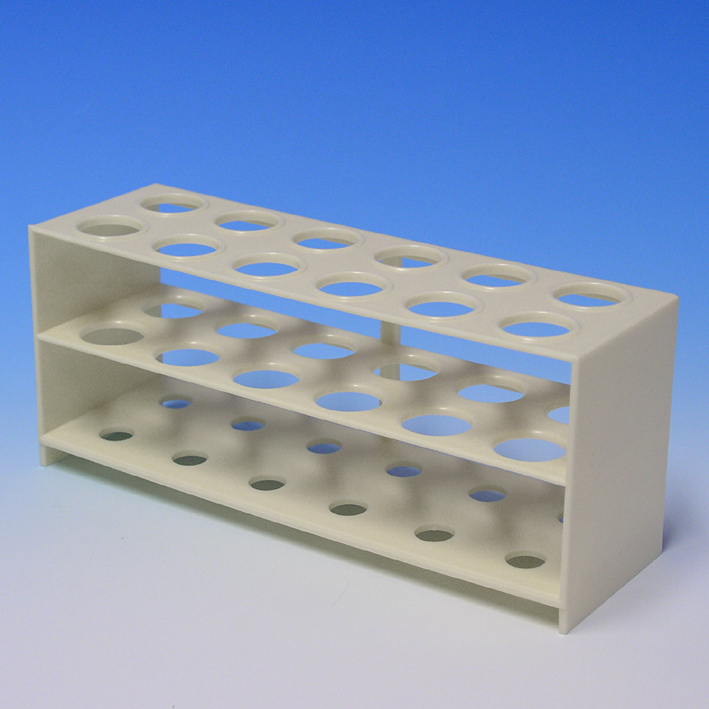 [U15256] Reagenzglasgestell aus Polystyrol für 12 Gläser bis 20 mm Ø, ohne Stäbe