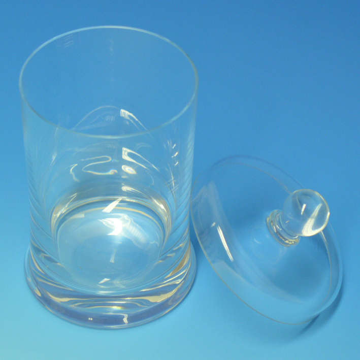 [U15291] Glaszylinder mit Überfallglasdeckel mit Knopf ca. 10 x 10 cm Ø