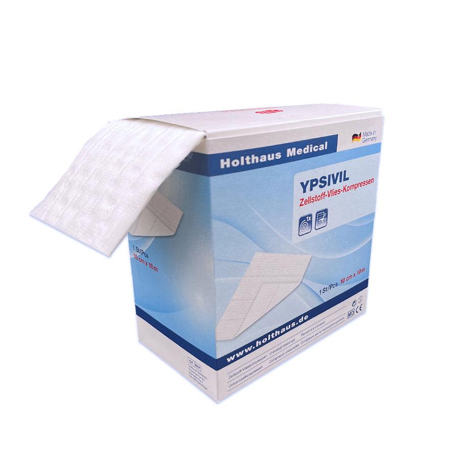 [U15508] YPSIVIL Zellstoff-Vlieskompresse einseitig, unsteril 10 m x 10 cm