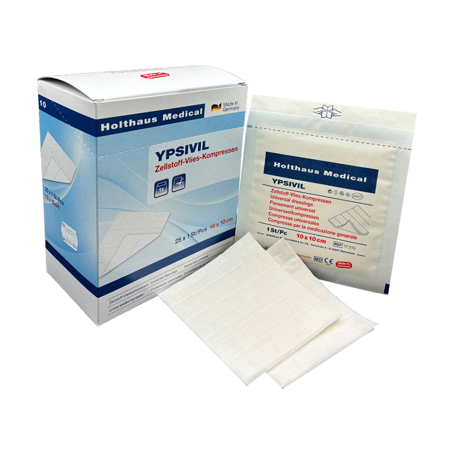 [U15509] YPSIVIL Zellstoff-Vlieskompressen steril, 10 x 10 cm (25 x 1 Stck.)