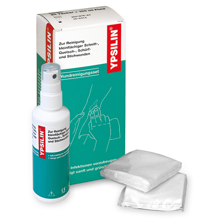 [U15525] YPSILIN Wundreinigungsset groß mit 100 ml Fluid + 20 Tüchern
