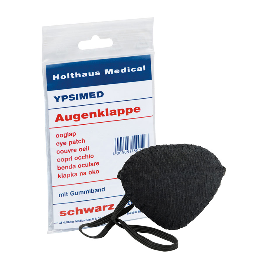 [U15557] YPSIMED Augenklappe mit Gummiband, schwarz, oval – 10 Stück