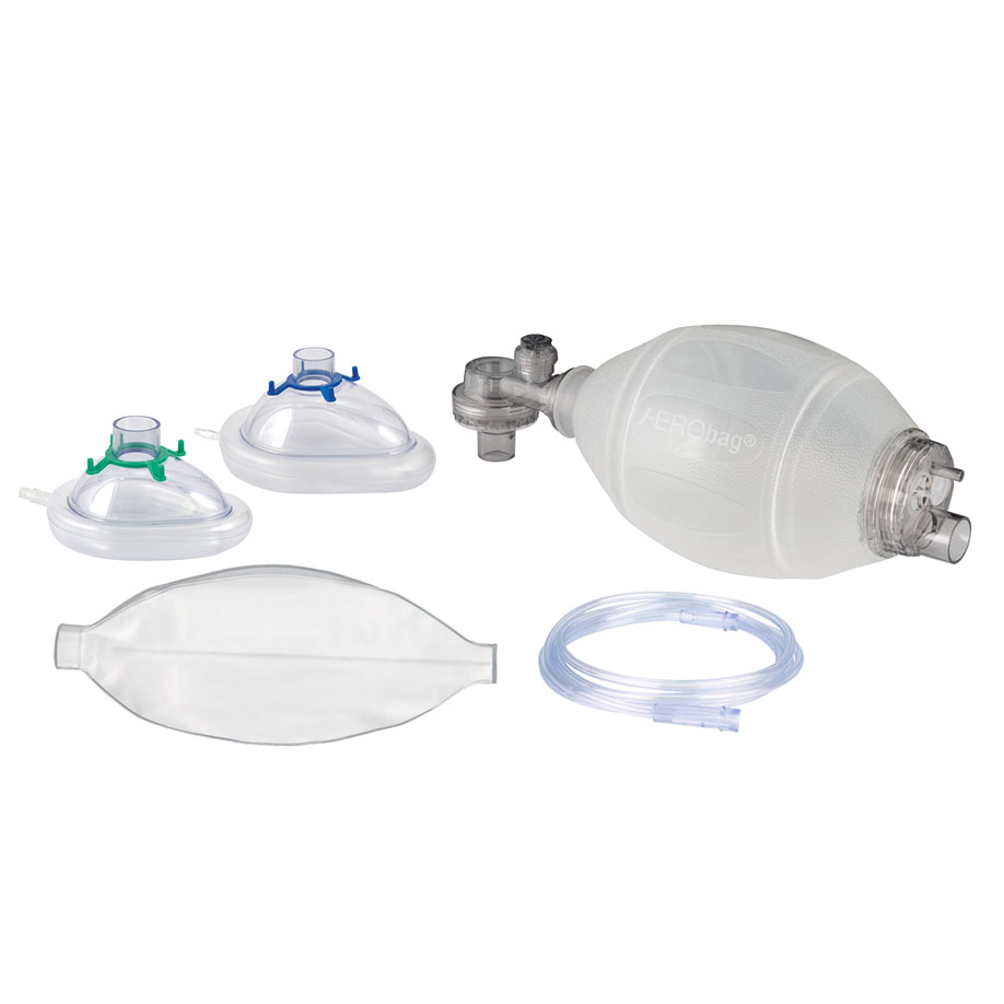 AERObag Beatmungsbeutel SEBS für Erwachsene mit Maske PVC Gr. 3 und 5, O2-Schlauch und Reservoirbeutel UK = 20 Stck.