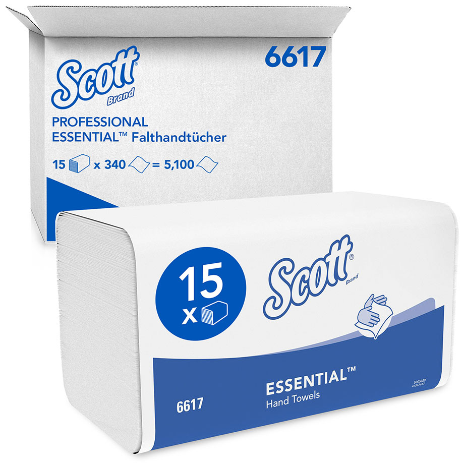 [U15821] SCOTT ESSENTIAL Handtücher Interfold 1-lagig, 21 x 20 cm (15 x 340 Bl.) weiß