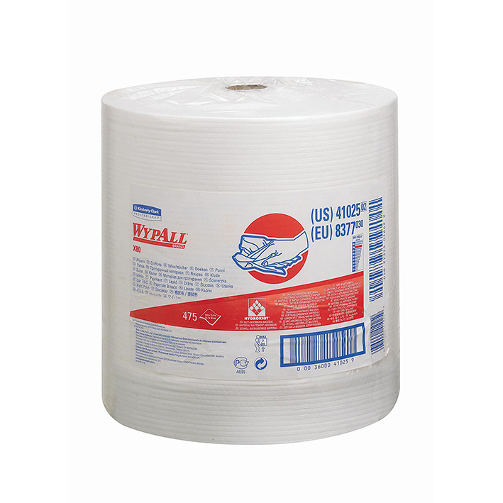 WYPALL X80 Wischtücher Großrolle, geprägt, weiß, 31,5 x 34 cm (475 Bl.) 1-lagig, perforiert