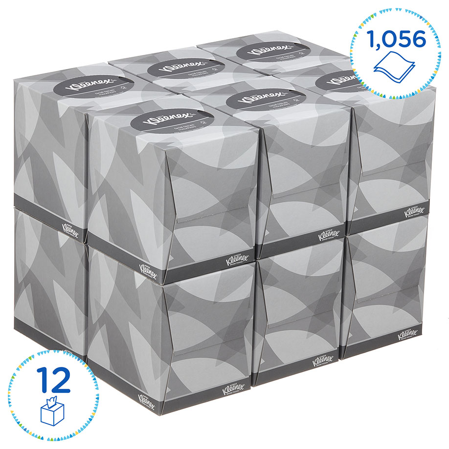 KLEENEX Kosmetiktücher (Würfel-Box), 2-lagig, 20,1 x 21 cm (12 x 88 Bl.) weiß