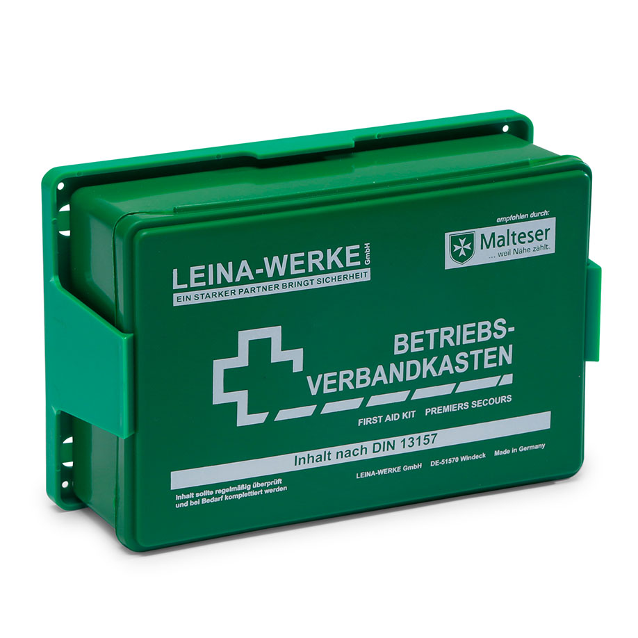 Betriebsverbandkasten grün, Inhalt nach DIN 13157:2021-11