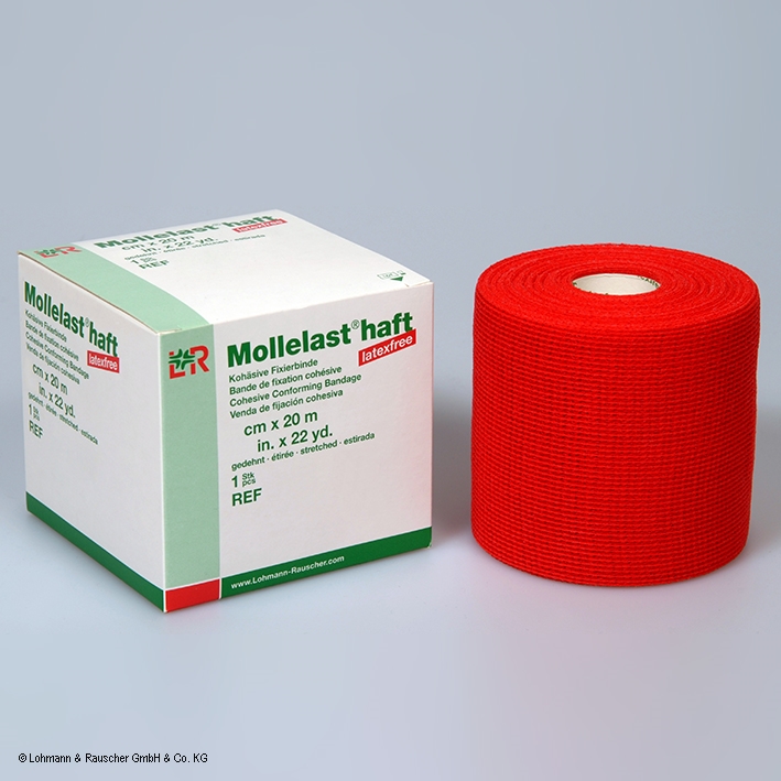 [U16789] Mollelast haft color latexfrei Fixierbinde rot, 20 m x 10 cm