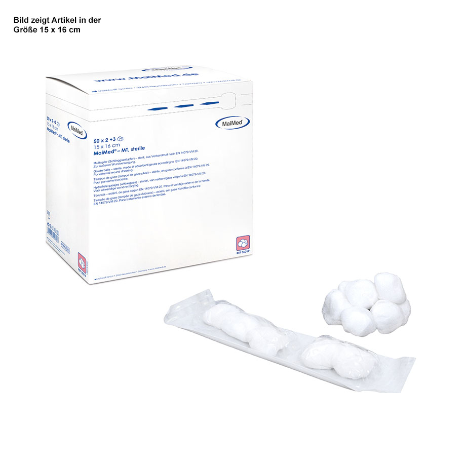 [U17069] MaiMed - MT steril, Mulltupfer Gr. 2 walnussgroß 15 x 16 cm (50 x 2+3 Stck.)