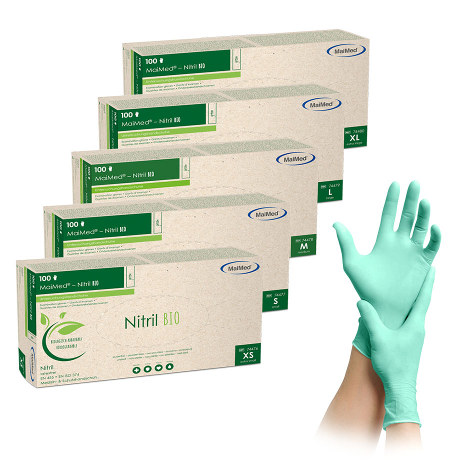 [U17072] MaiMed Nitril Bio U.-Handschuhe grün Gr. S unsteril puderfrei (100 Stck.)