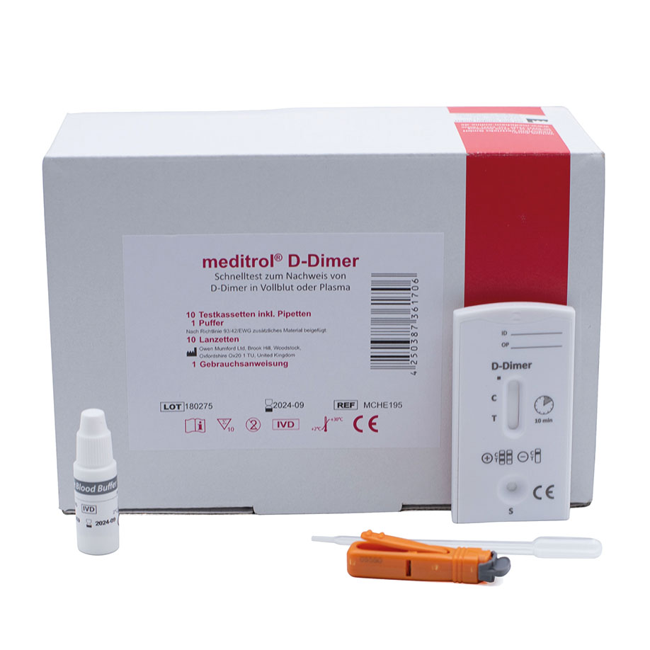 [U17159] meditrol D-Dimer Schnelltest (10 T.) inkl. Puffer, Lanzetten und Pipetten