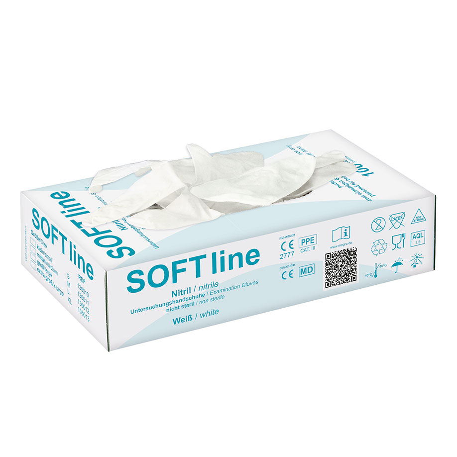 [U17554] SOFT line Nitril U.-Handschuhe weiß, Gr. XL unsteril puderfrei (100 Stck.)