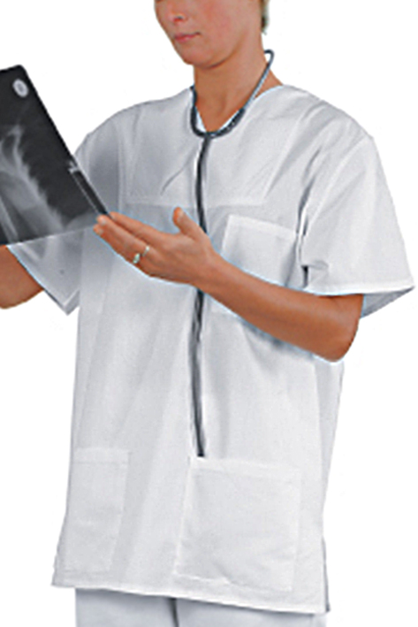 Kasack Typ Basel weiß, Gr. XS = 0 Gr. 34/36 (Damen), Gr. 40/42 (Herren) 50 % Baumwolle / 50 % Polyester