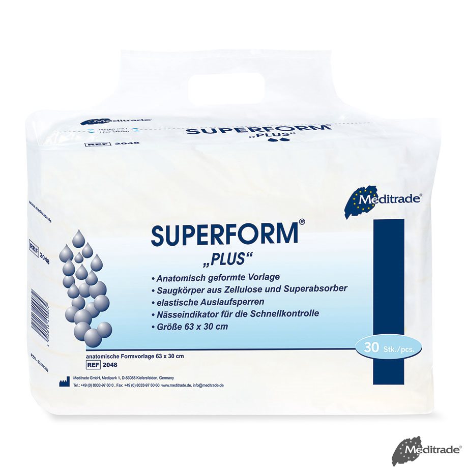 Superform Plus Inkontinenzvorlagen blau, 63 x 30 cm (5 x 30 Stck.) Saugleistung: ca. 1350 ml