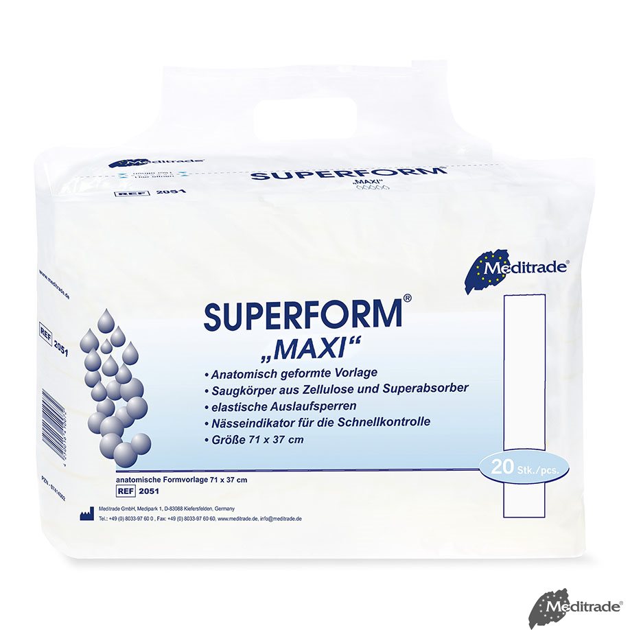 Superform Maxi Inkontinenzvorlagen weiß, 71 x 37 cm (4 x 20 Stck.) Saugleistung: ca. 2450 ml