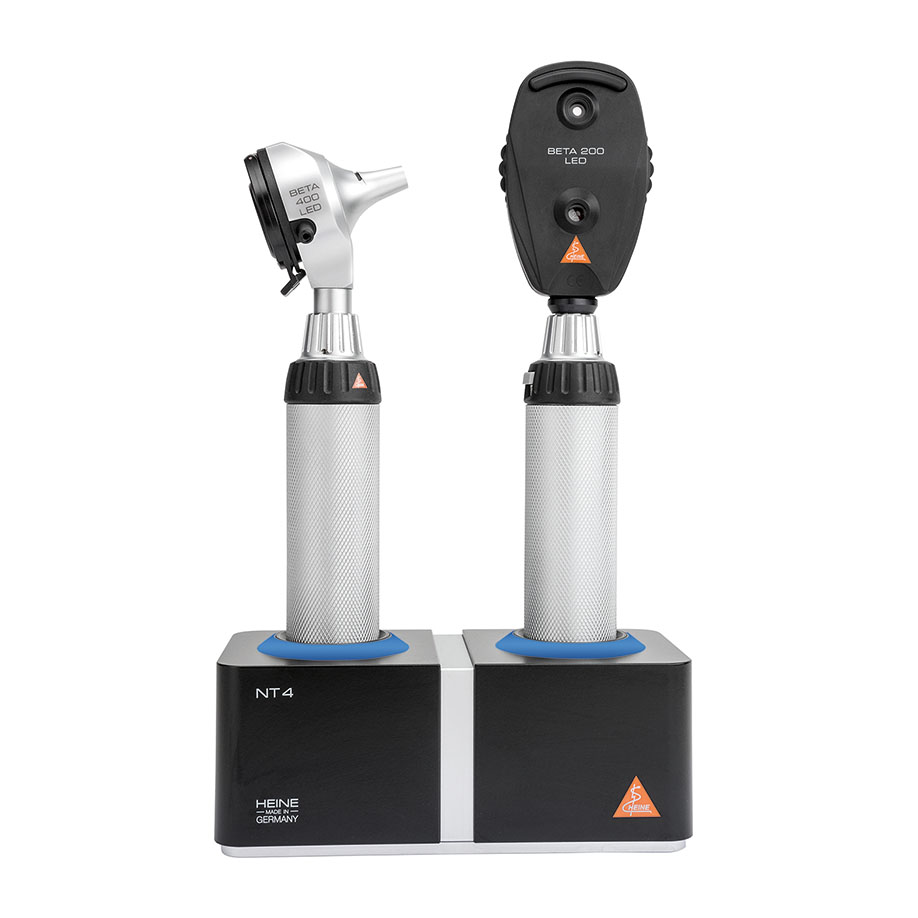 BETA 200 Ophthalmoskop/BETA 400 F.O. Otoskop-Set LED mit 2 BETA4 NT Ladegriffen mit NT4 Tisch-Ladegerät