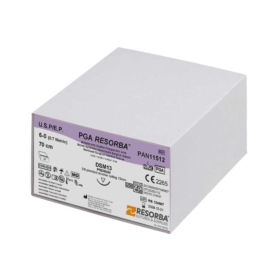 PGA-RESORBA DSM 13 6/0=0,7 violett, Nahtmaterial Fadenlänge 70 cm (24 Stck.)
