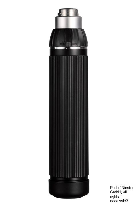 Batteriegriff Typ C rheotronic, schwarz verchromt, für 2 Batterien Typ C oder 1 ri-accu, ri-accu L