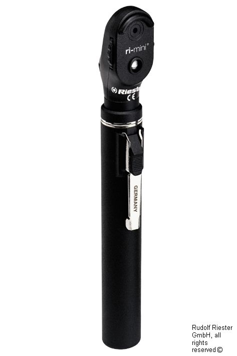 ri-mini Ophthalmoskop XL 2,5 V, schwarz, mit Griff Typ AA in Kunststoffetui