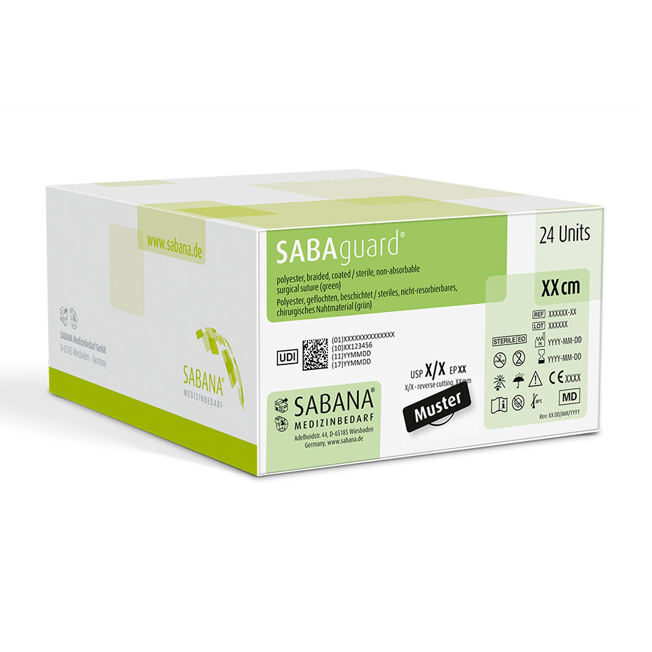 SABAguard 2-0=2,5 grün geflochten Nahtmaterial Fadenlänge 75 cm (24 Stck.) 3/8 kreisförmig, Dreieckkörper, außenschneidend, 30 mm