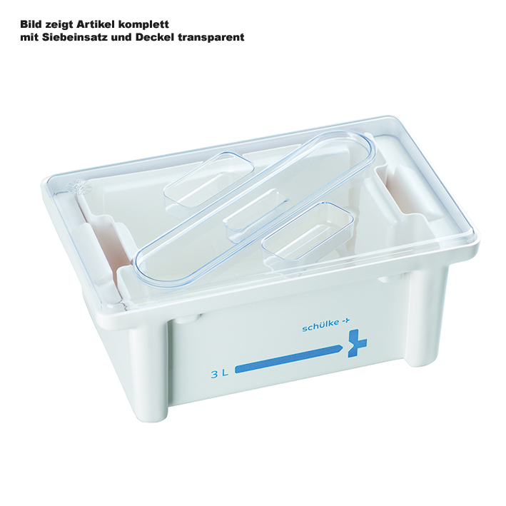 [U21789] Instrumentenwanne 3 Ltr. kpl. mit Siebeinsatz und Deckel transparent