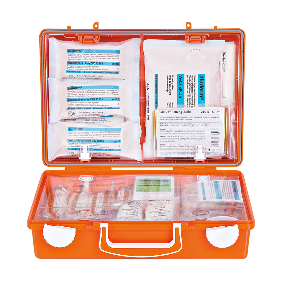 [U22251] Erste-Hilfe Koffer SN-CD orange mit Füllung Ö-Norm Z 1020-1