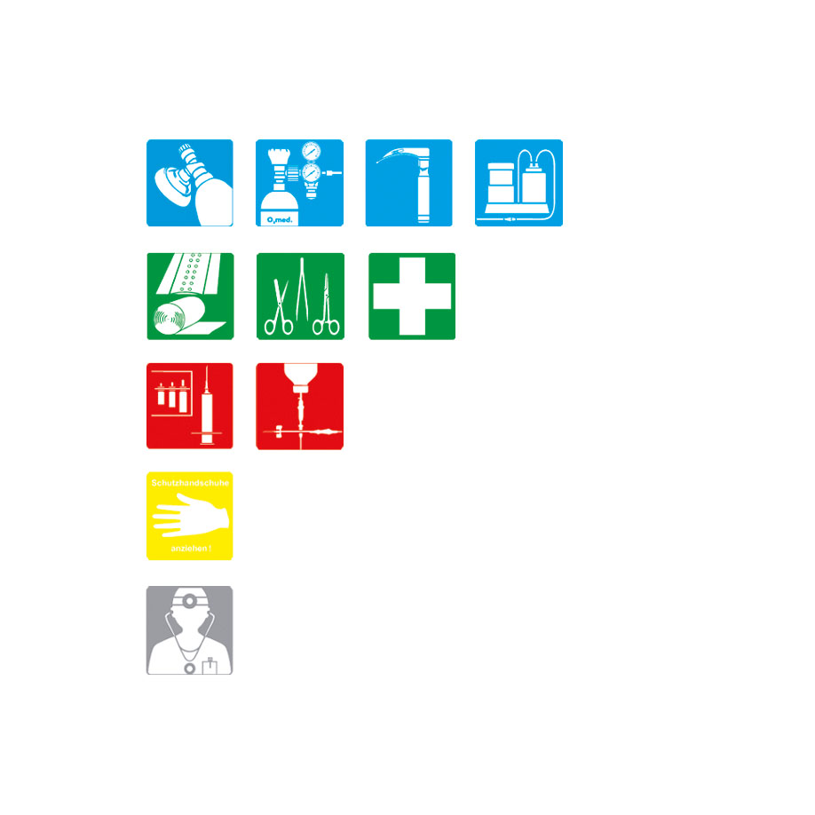 [U22469] Piktogramm-Serie NOTFALLMEDIZIN K 11 kleine Piktogramme, je ca. 33 x 33 mm