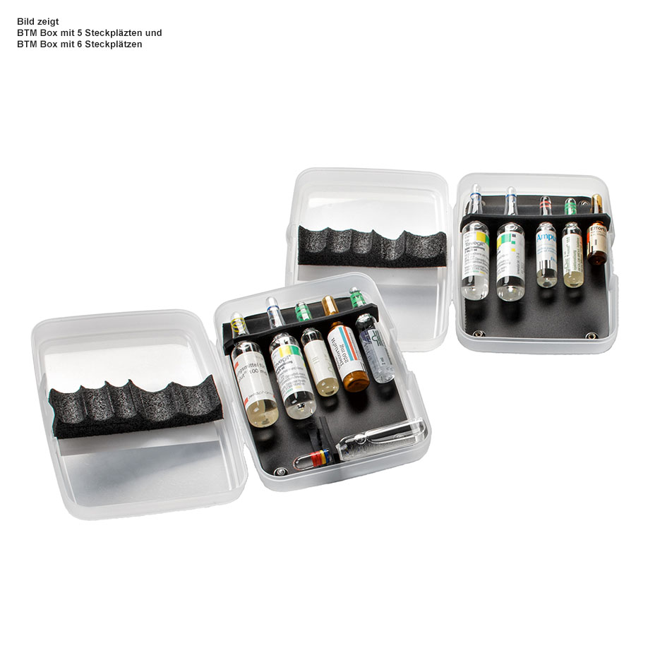 [U22482] BTM-Box Taschenampullarium transparent mit 6 Steckplätzen