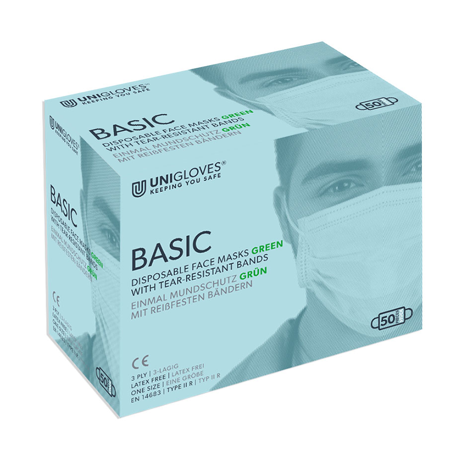 [U22604] OP-Mundschutz Basic, mit Bändern, grün (50 Stck.)